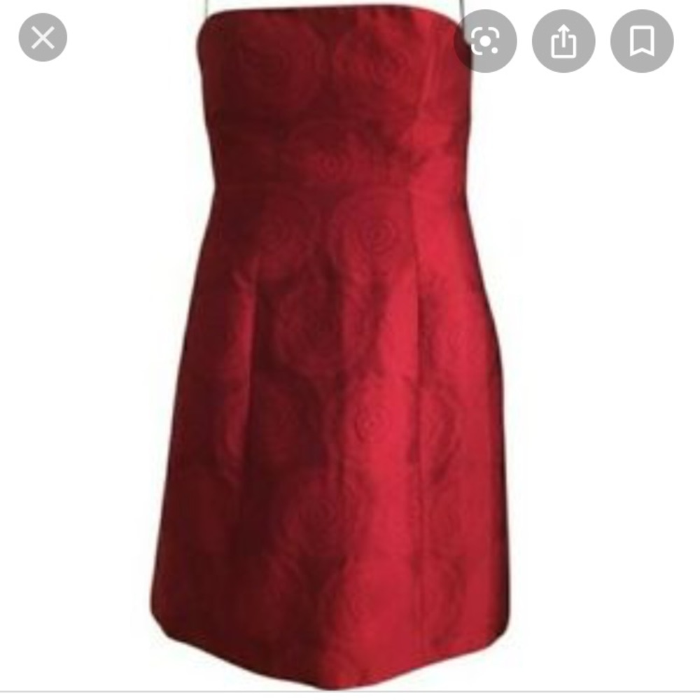 Theory Red Strapless Dress with Rose Print Size 10